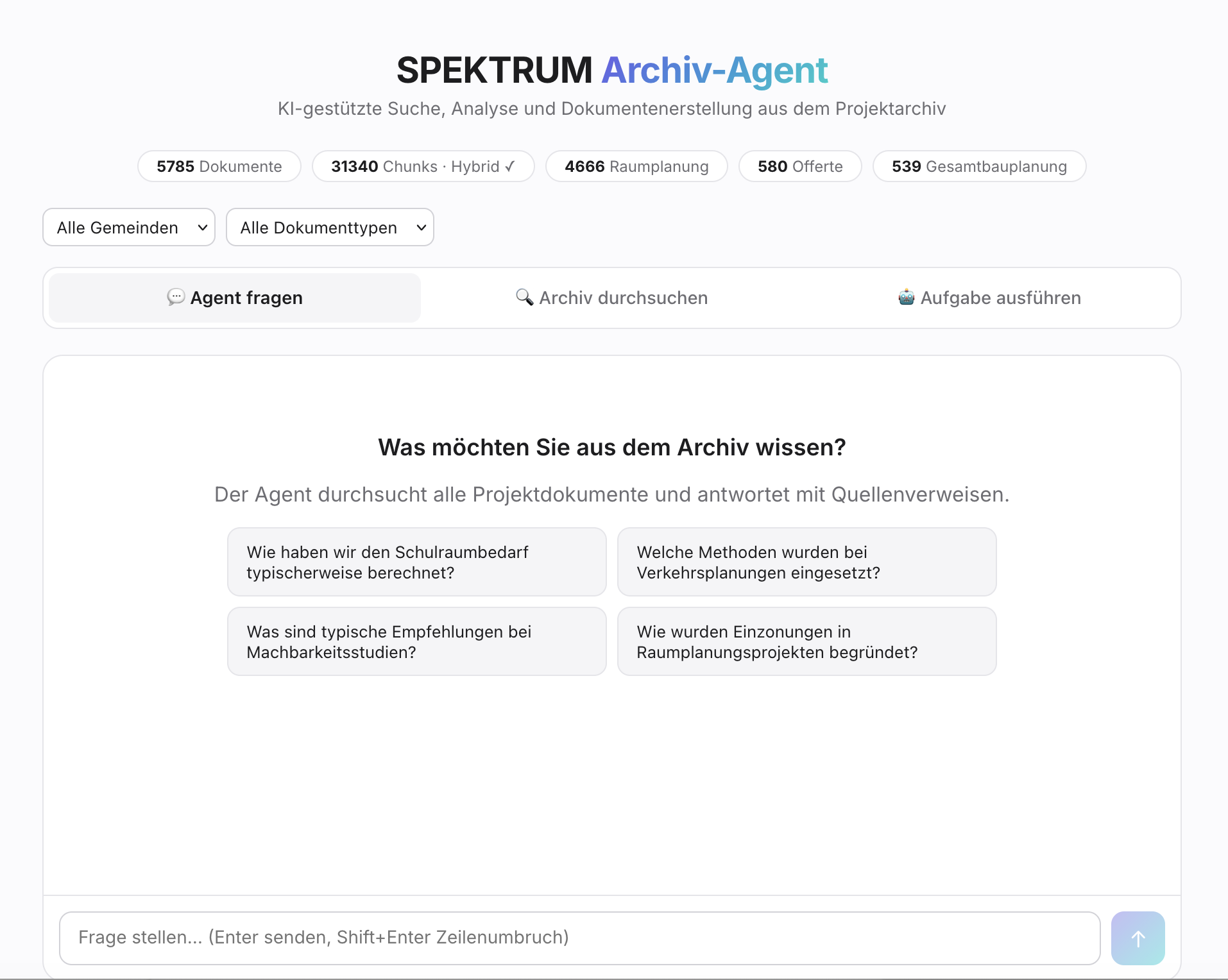 Daten- und Archiv-Agent im SPEKTRUM-Dashboard: KI-gestützte Suche mit Quellenangabe über tausende Dokumente